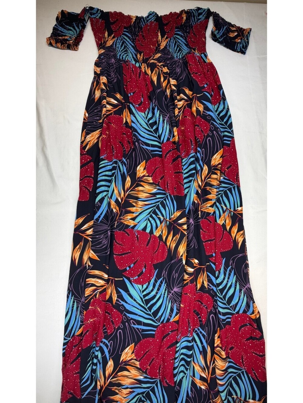 Fashion Nova Women's Maxi Dress Smock Off Shoulder Tropical 2X Multicolor NWT